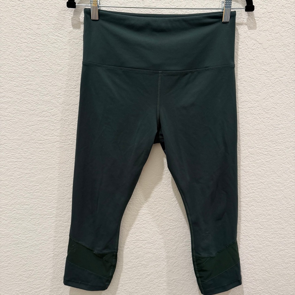 Lorna Jane Womens Forest Green High Rise Mesh Panel Cropped Leggings Size M